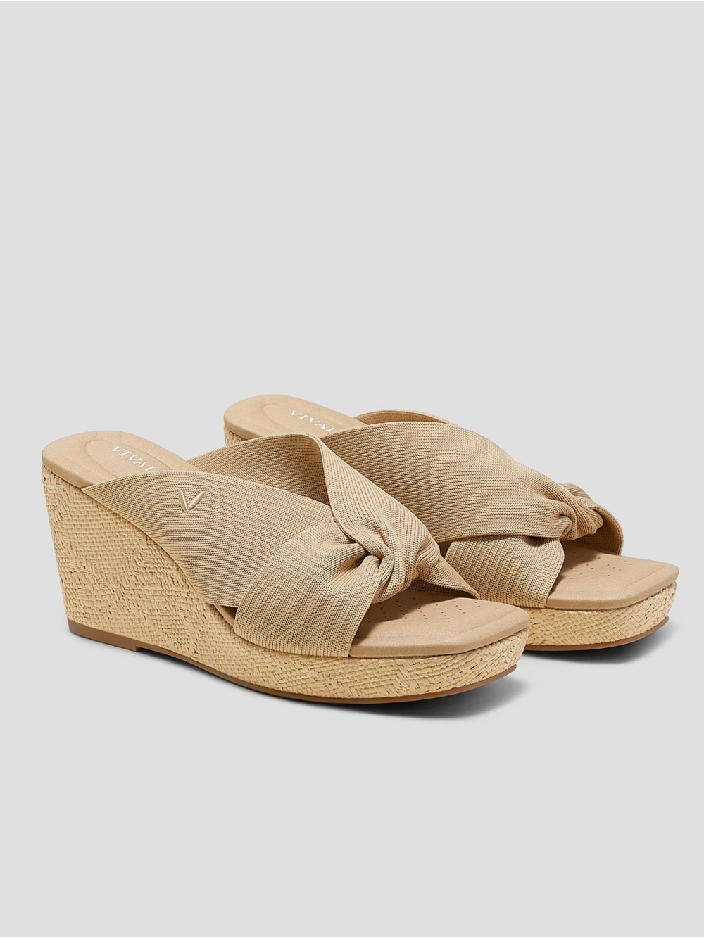 Vivaia Beige Knot Wedge Slide Sandals